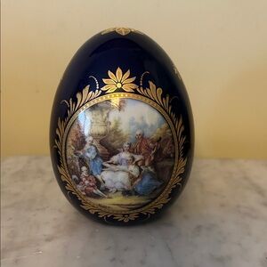 Vintage Limoges Cobalt Blue Porcelain Egg